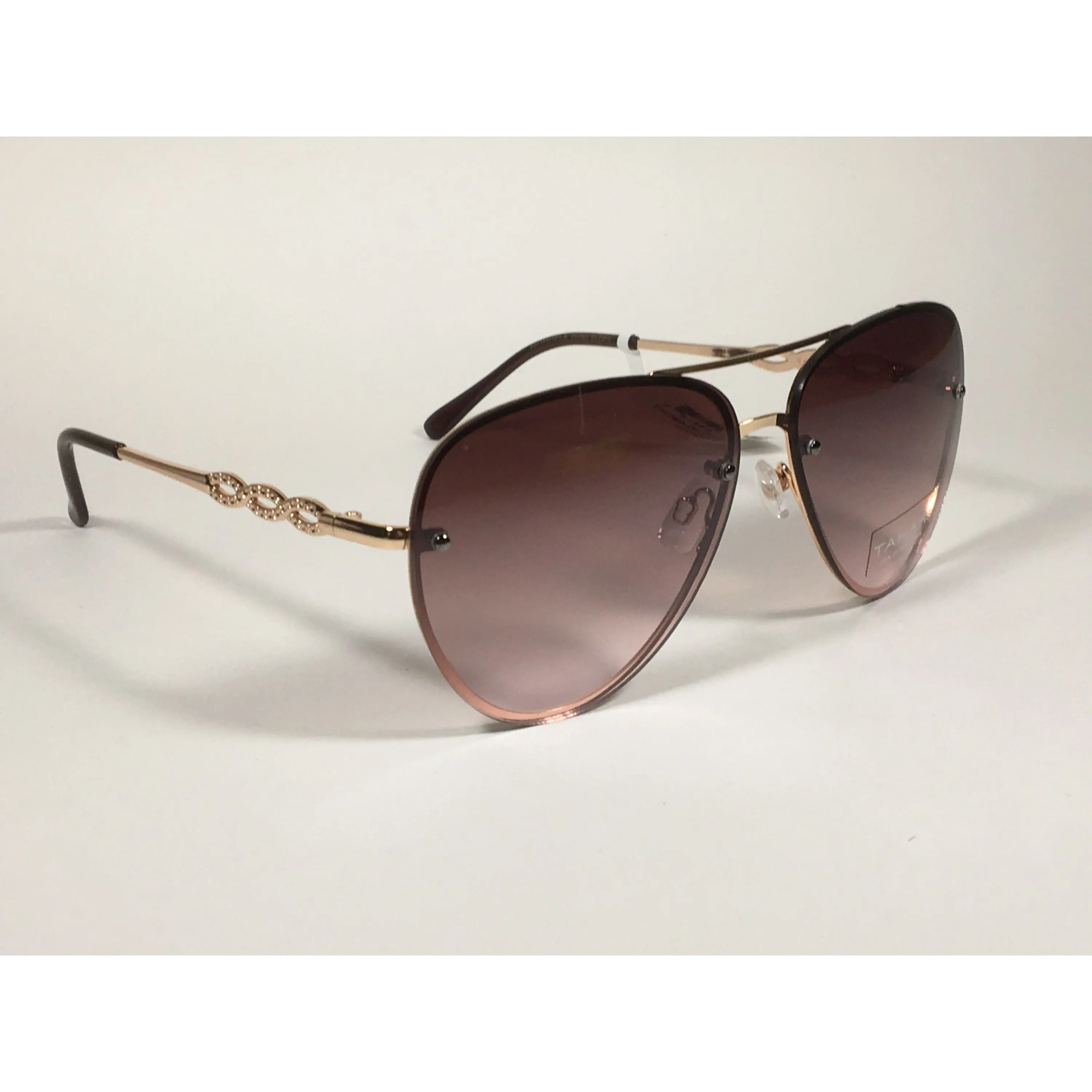 Tahari Rimless Aviator Sunglasses Gold Metal Brown Gradient Lens TH789 GLDBN