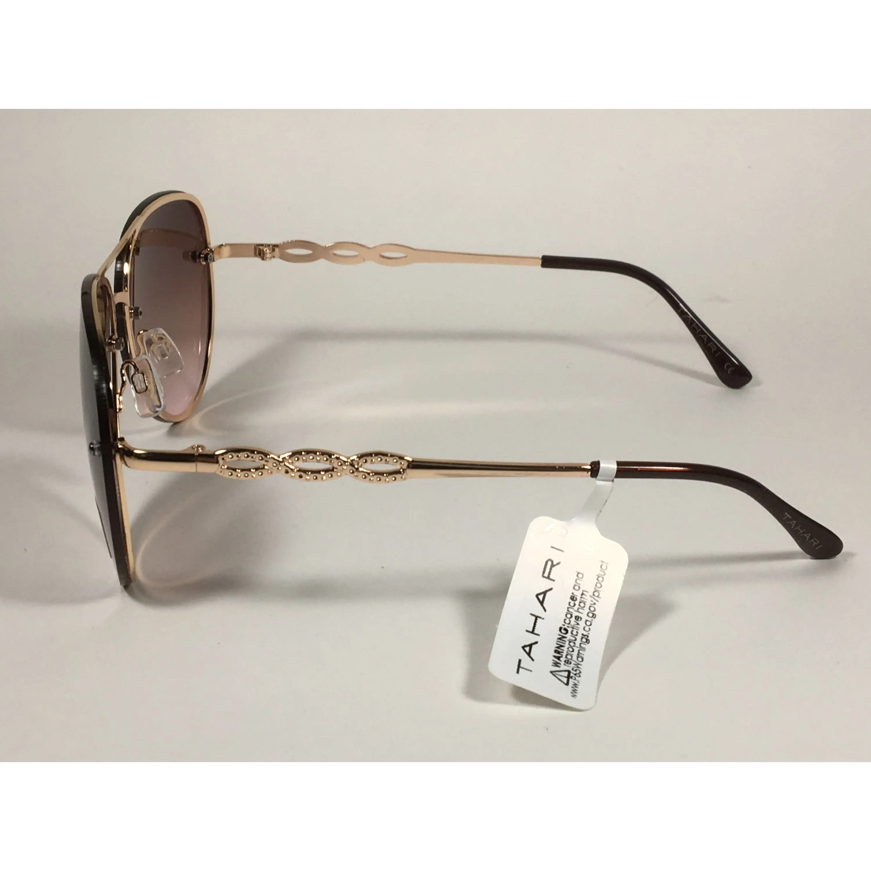 Tahari Rimless Aviator Sunglasses Gold Metal Brown Gradient Lens TH789 GLDBN