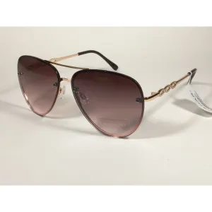 Tahari Rimless Aviator Sunglasses Gold Metal Brown Gradient Lens TH789 GLDBN
