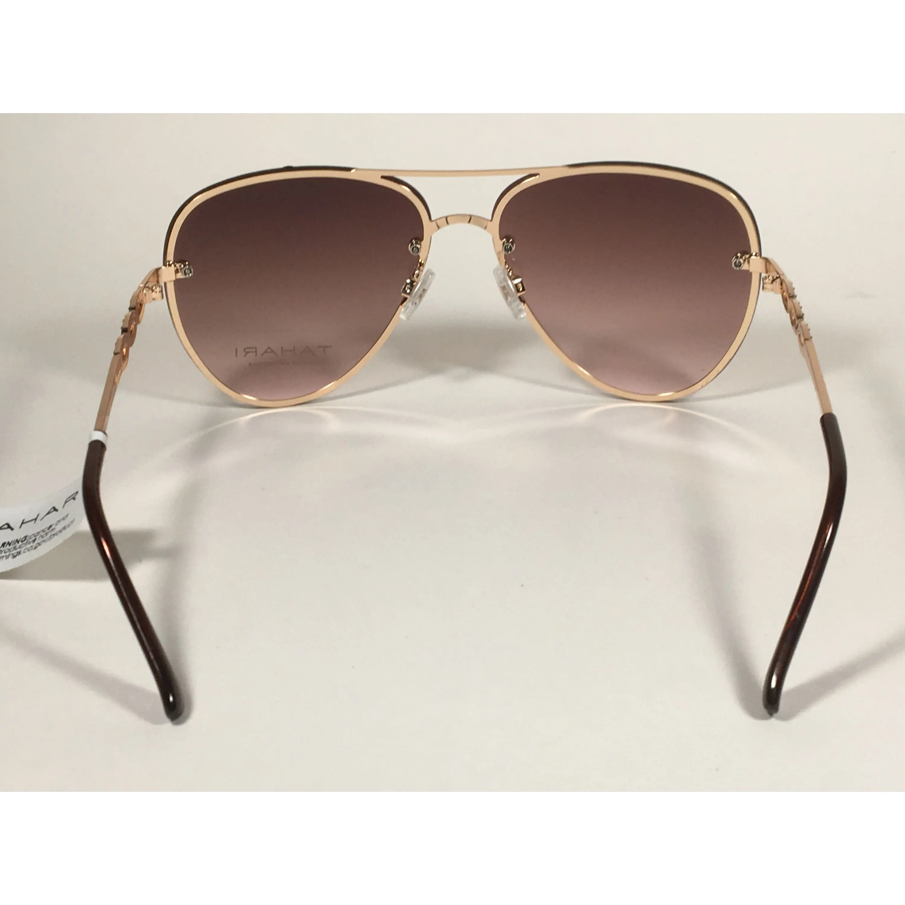 Tahari Rimless Aviator Sunglasses Gold Metal Brown Gradient Lens TH789 GLDBN
