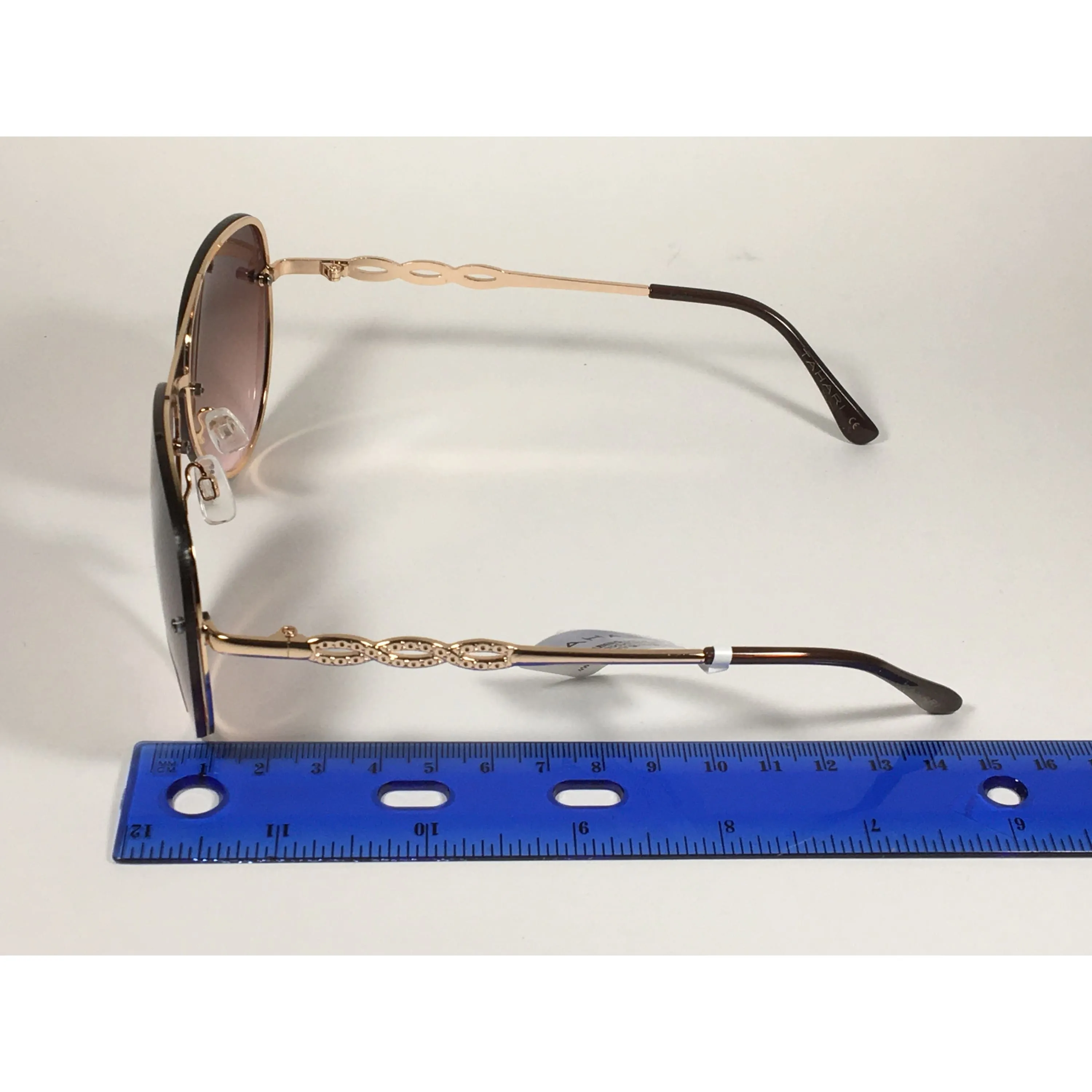 Tahari Rimless Aviator Sunglasses Gold Metal Brown Gradient Lens TH789 GLDBN