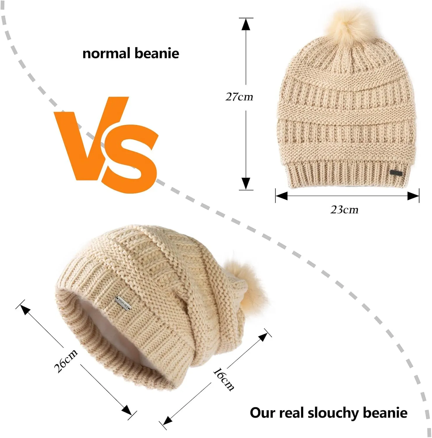 TOP-EX 100% Merino Wool Winter Slouchy Beanie for Women with Faux Fur Pom - Satin or Fleece Lined Hats for Cold Weather