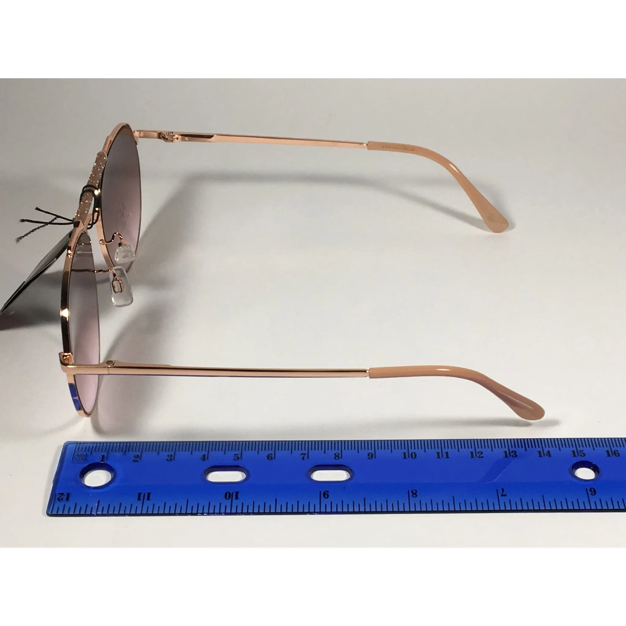 Versace 19V69 Italia Contessa Hexagonal Aviator Pilot Glitter Brow Bar Sunglasses Rose Gold Frame Brown Pink Gradient Lens