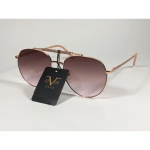 Versace 19V69 Italia Contessa Hexagonal Aviator Pilot Glitter Brow Bar Sunglasses Rose Gold Frame Brown Pink Gradient Lens