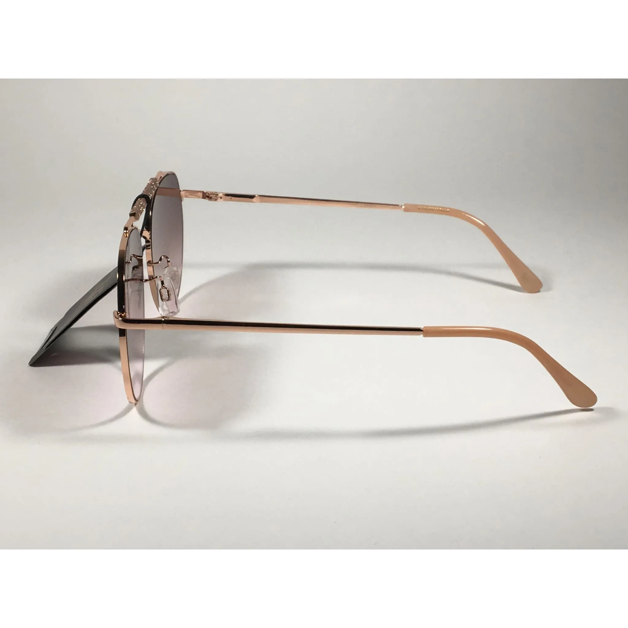 Versace 19V69 Italia Contessa Hexagonal Aviator Pilot Glitter Brow Bar Sunglasses Rose Gold Frame Brown Pink Gradient Lens