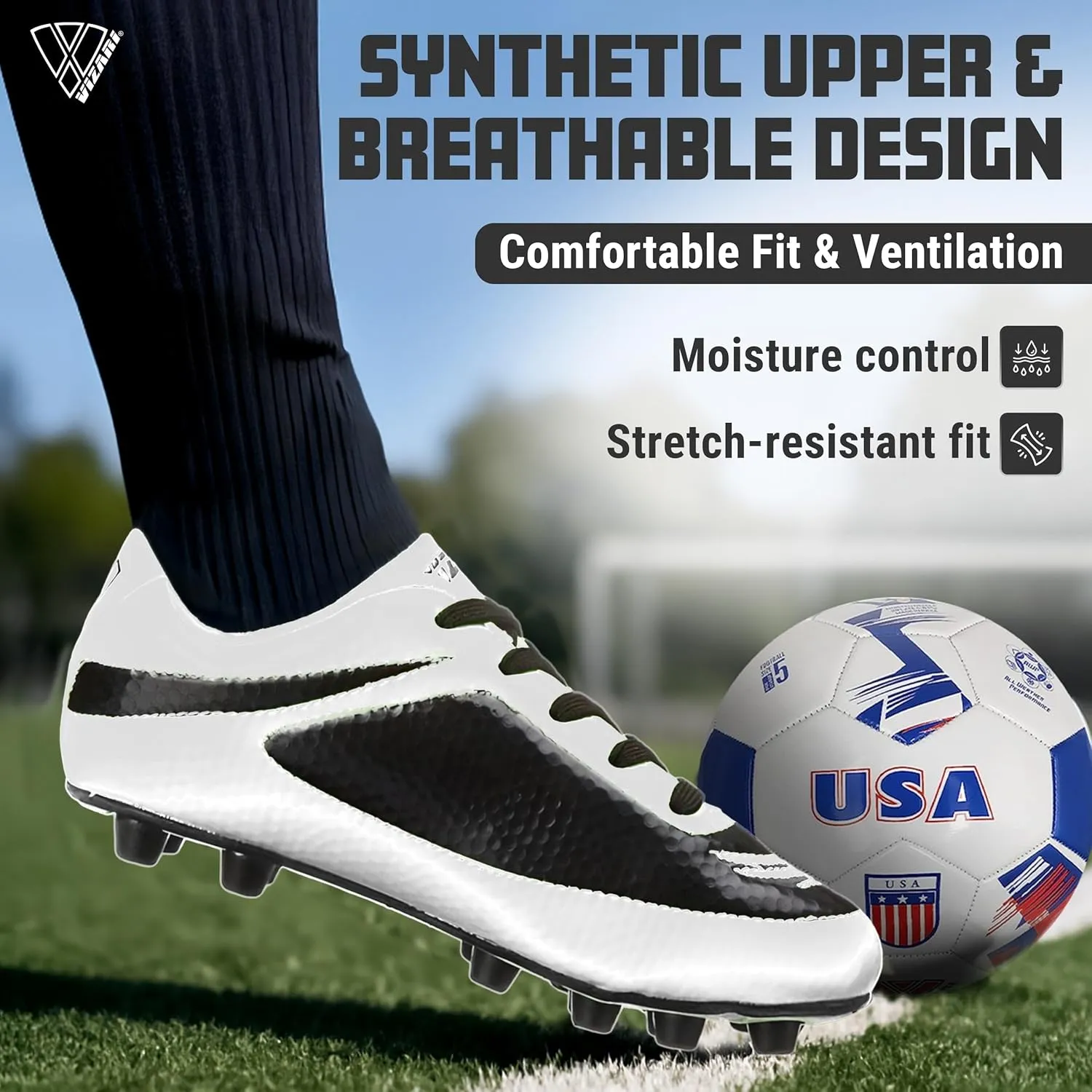 Vizari USA Boys Girls Soccer Cleats | Youth Firm Ground Athletic Outdoor Football Shoes for Toddler, Little Kid, Big Kid | Lightweight & Durable