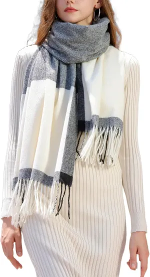 Wander Agio Women's Fashion Scarves Long Cashmere Like Shawl Winter Warm Knit Large Tassel Plaid Scarf