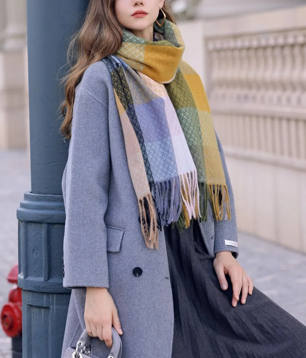 Wander Agio Women's Fashion Scarves Long Cashmere Like Shawl Winter Warm Knit Large Tassel Plaid Scarf