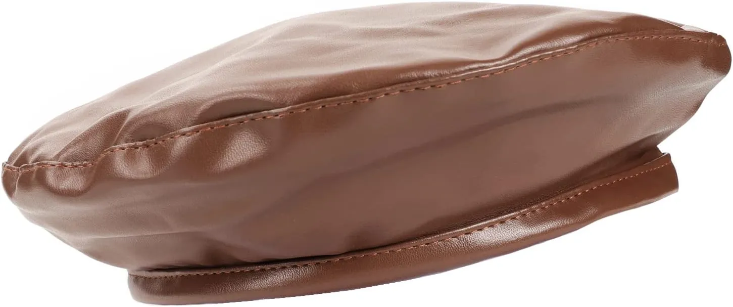 Wheebo PU Leather Berets for Women French Beret Hats Artist Painter Hat Classic Solid Style