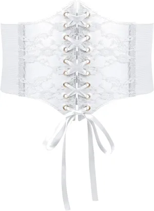 WHIPPY Women Lace-up Corset Waist Belt Transparent PVC Lace Crochet Petal Elastic Wide Belt for Dress