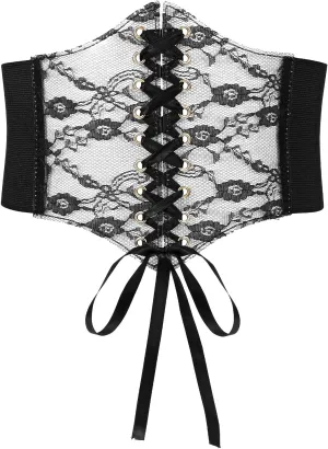 WHIPPY Women Lace-up Corset Waist Belt Transparent PVC Lace Crochet Petal Elastic Wide Belt for Dress