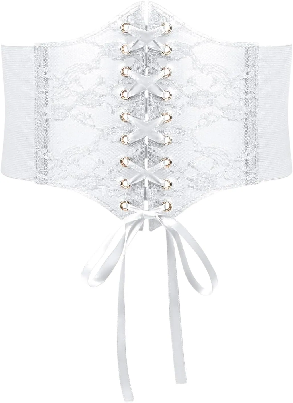 WHIPPY Women Lace-up Corset Waist Belt Transparent PVC Lace Crochet Petal Elastic Wide Belt for Dress