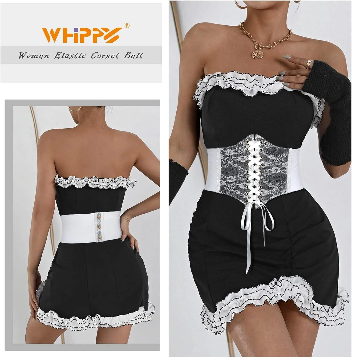 WHIPPY Women Lace-up Corset Waist Belt Transparent PVC Lace Crochet Petal Elastic Wide Belt for Dress