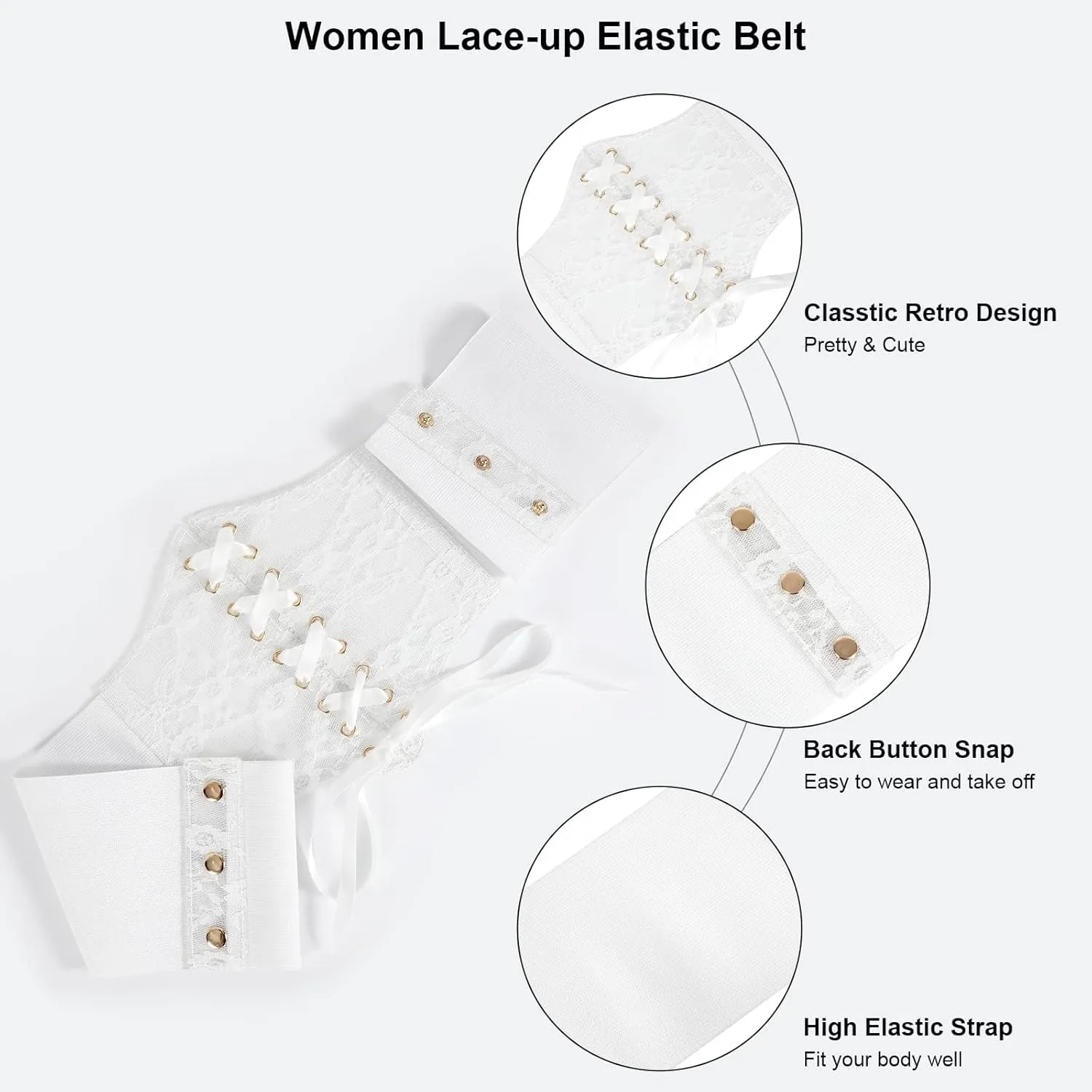 WHIPPY Women Lace-up Corset Waist Belt Transparent PVC Lace Crochet Petal Elastic Wide Belt for Dress