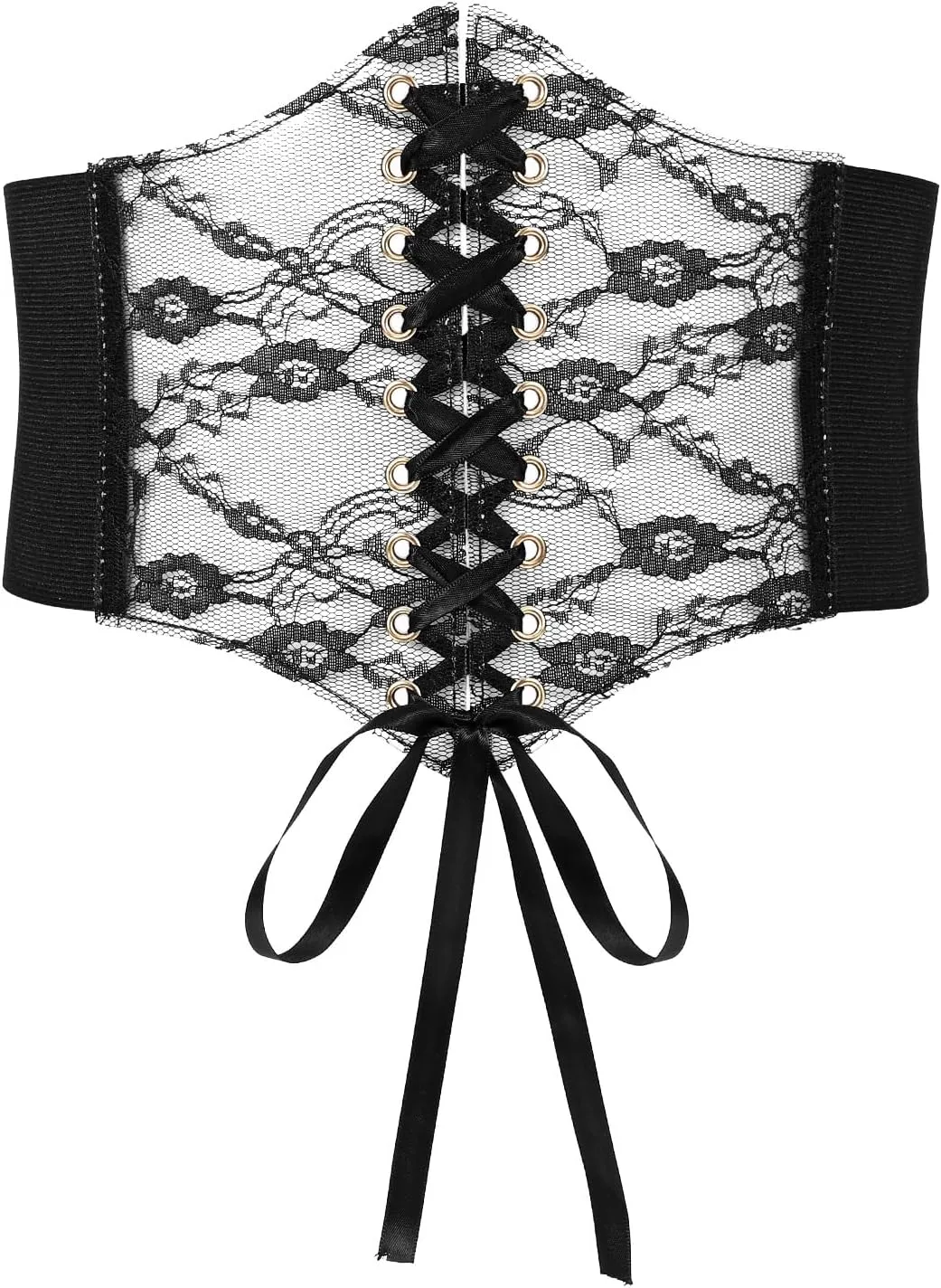 WHIPPY Women Lace-up Corset Waist Belt Transparent PVC Lace Crochet Petal Elastic Wide Belt for Dress