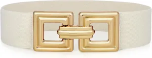 WHIPPY Women Wide Elastic Waist Belt Fashion Hollow Out Square Gold Buckle Stretchy Belt Waistband for Ladies