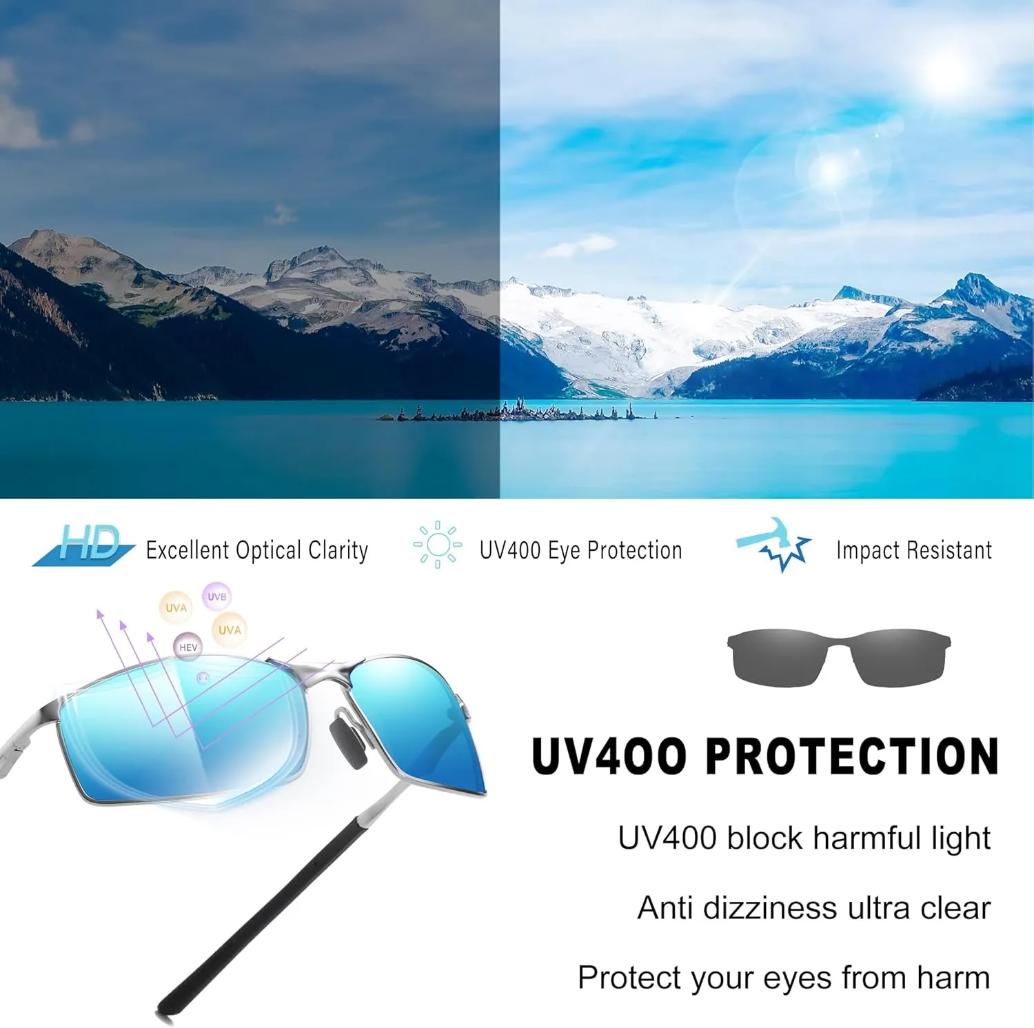 Wide Metal Frame Polarized Sunglasses Rectangle UV400  Protection Skinny Retro Sunnies for Men Women