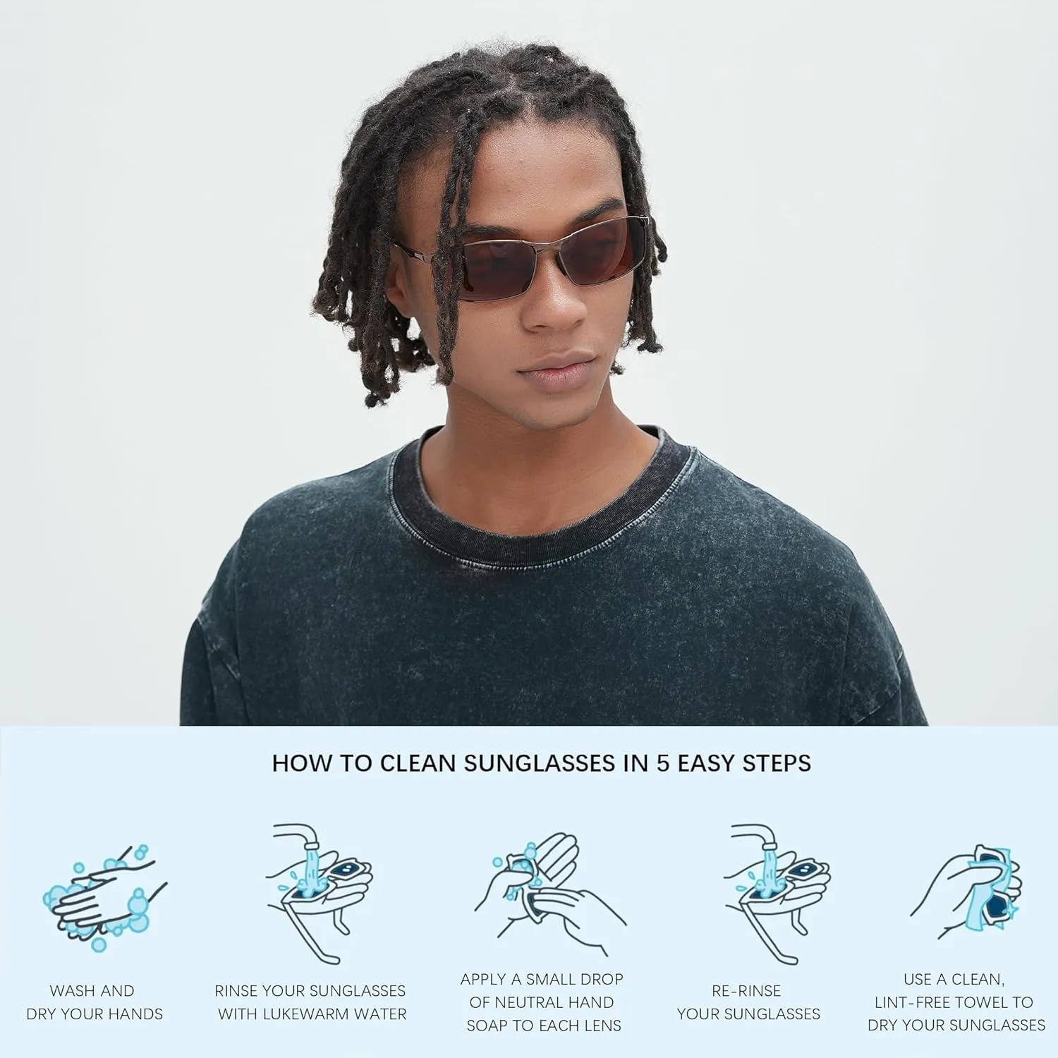 Wide Metal Frame Polarized Sunglasses Rectangle UV400  Protection Skinny Retro Sunnies for Men Women