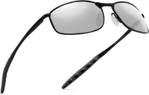 Wide Metal Frame Polarized Sunglasses Rectangle UV400  Protection Skinny Retro Sunnies for Men Women