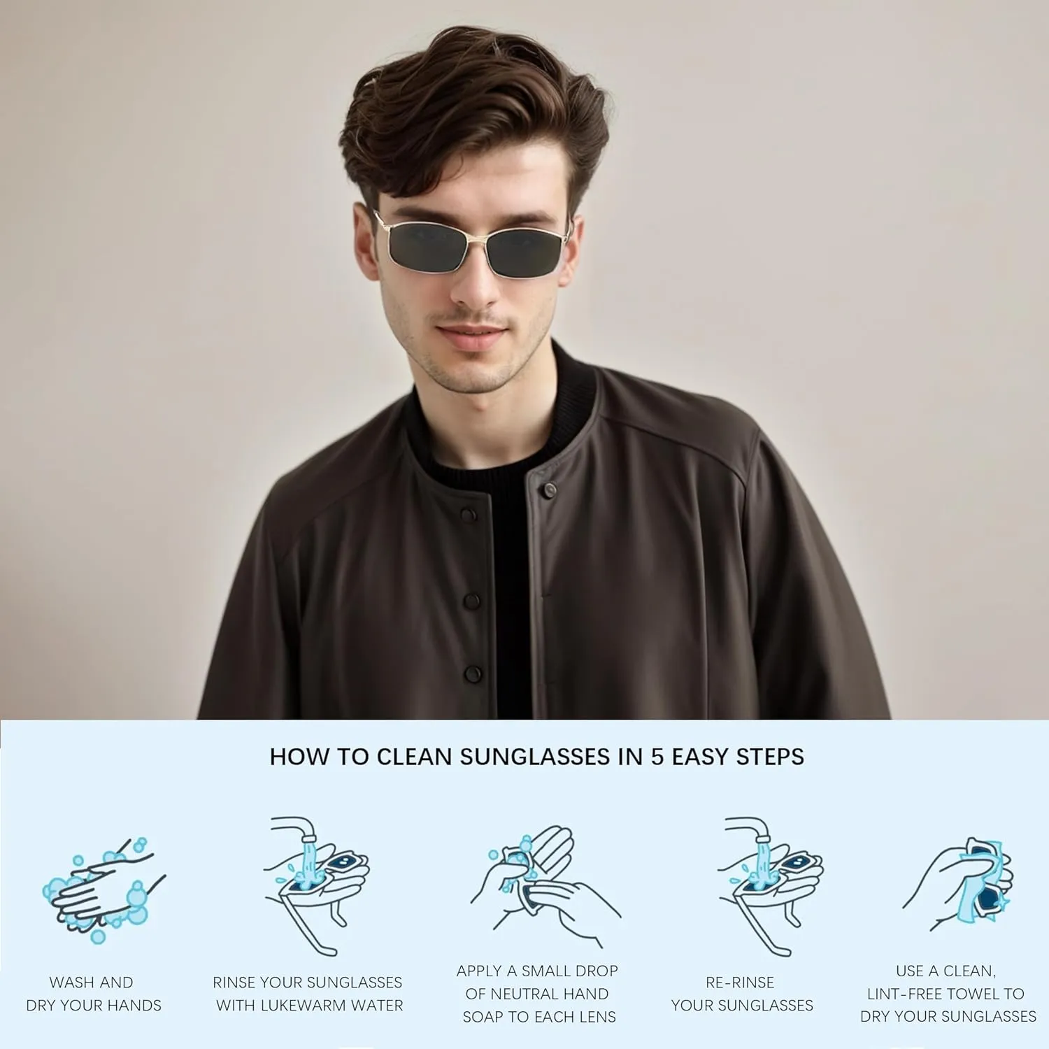 Wide Metal Frame Polarized Sunglasses Rectangle UV400  Protection Skinny Retro Sunnies for Men Women