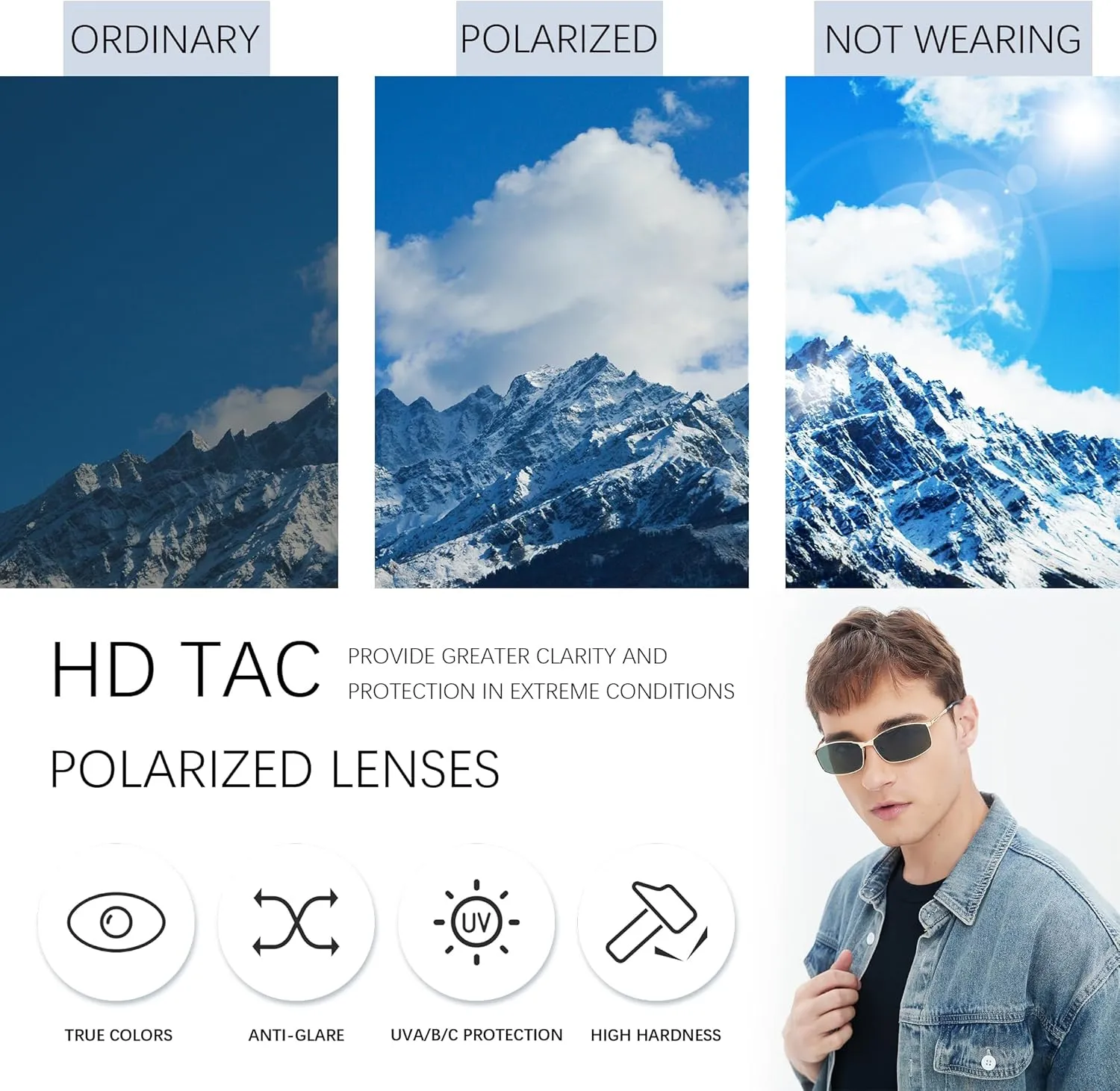 Wide Metal Frame Polarized Sunglasses Rectangle UV400  Protection Skinny Retro Sunnies for Men Women