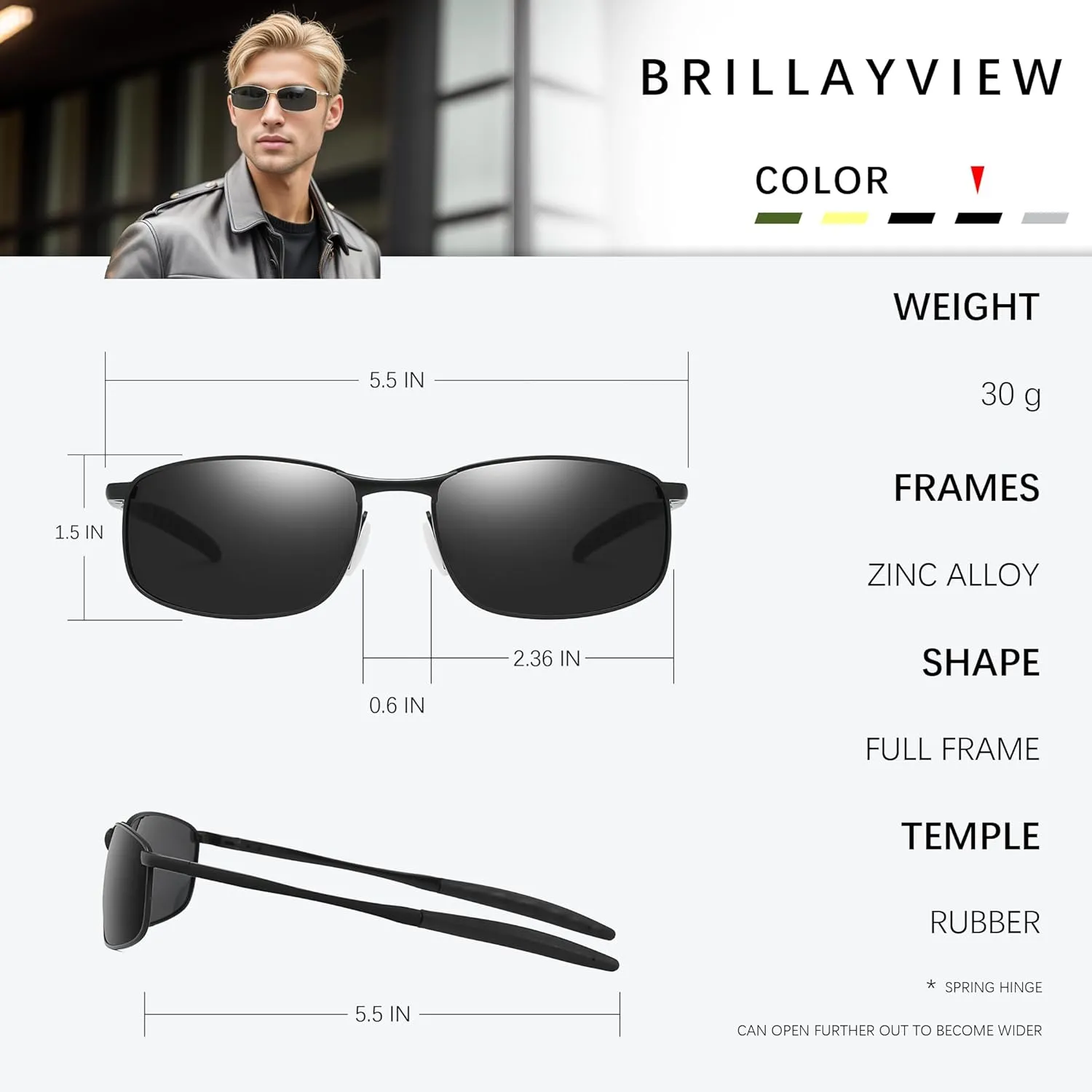 Wide Metal Frame Polarized Sunglasses Rectangle UV400  Protection Skinny Retro Sunnies for Men Women