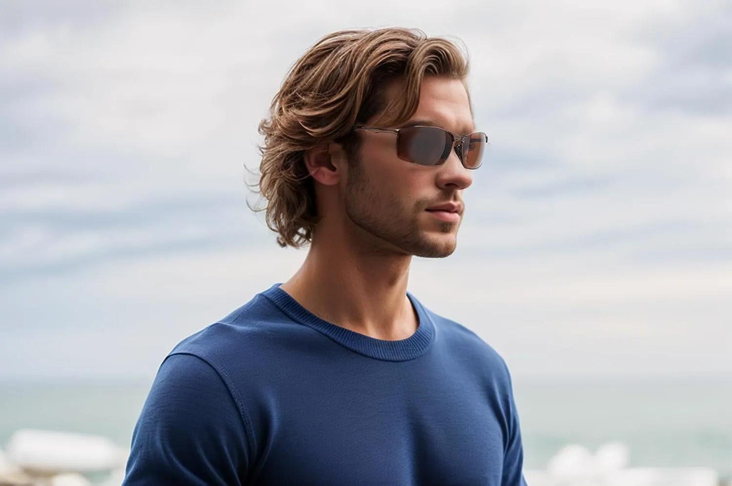 Wide Metal Frame Polarized Sunglasses Rectangle UV400  Protection Skinny Retro Sunnies for Men Women