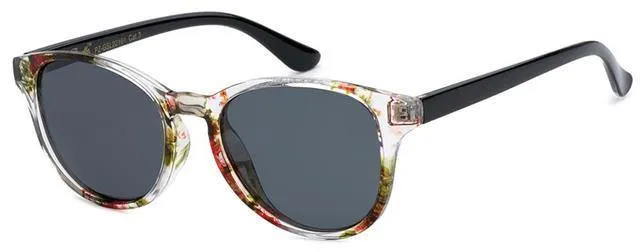 Women's Black Clear and Floral Print Polarized Round sunglasses