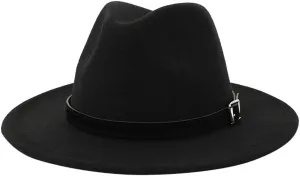 Women's Classic Wide Brim Fedora Hat with Belt Buckle Panama Hat Ladies Foldable Church Cap for Women and Men