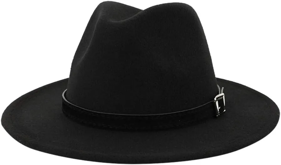 Women's Classic Wide Brim Fedora Hat with Belt Buckle Panama Hat Ladies Foldable Church Cap for Women and Men