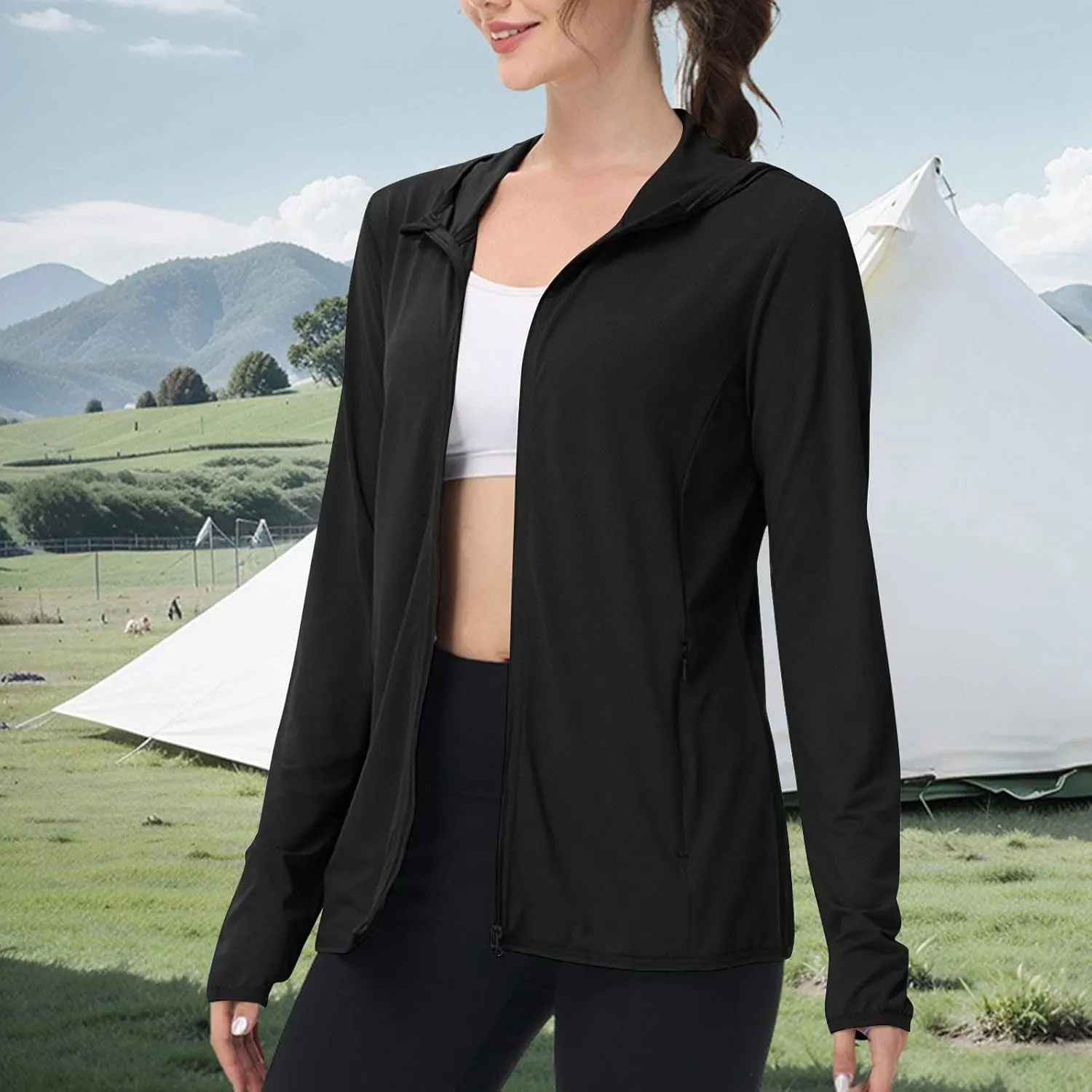 Women's UPF 50  UV Sun Protection Jacket Hooded SPF Cooling Sun Shirt Lightweight Hiking Fishing Summer Clothing