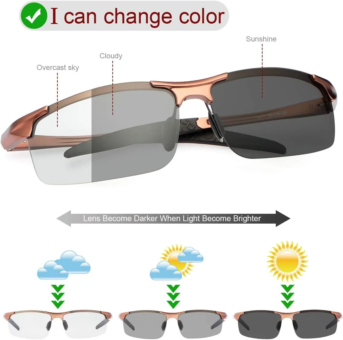 YIMI Men Photochromic Polarized Sports Sunglasses Cycling Fishing Driving Glasses UV Protection Eyeglasses Anti Glare Eyewear